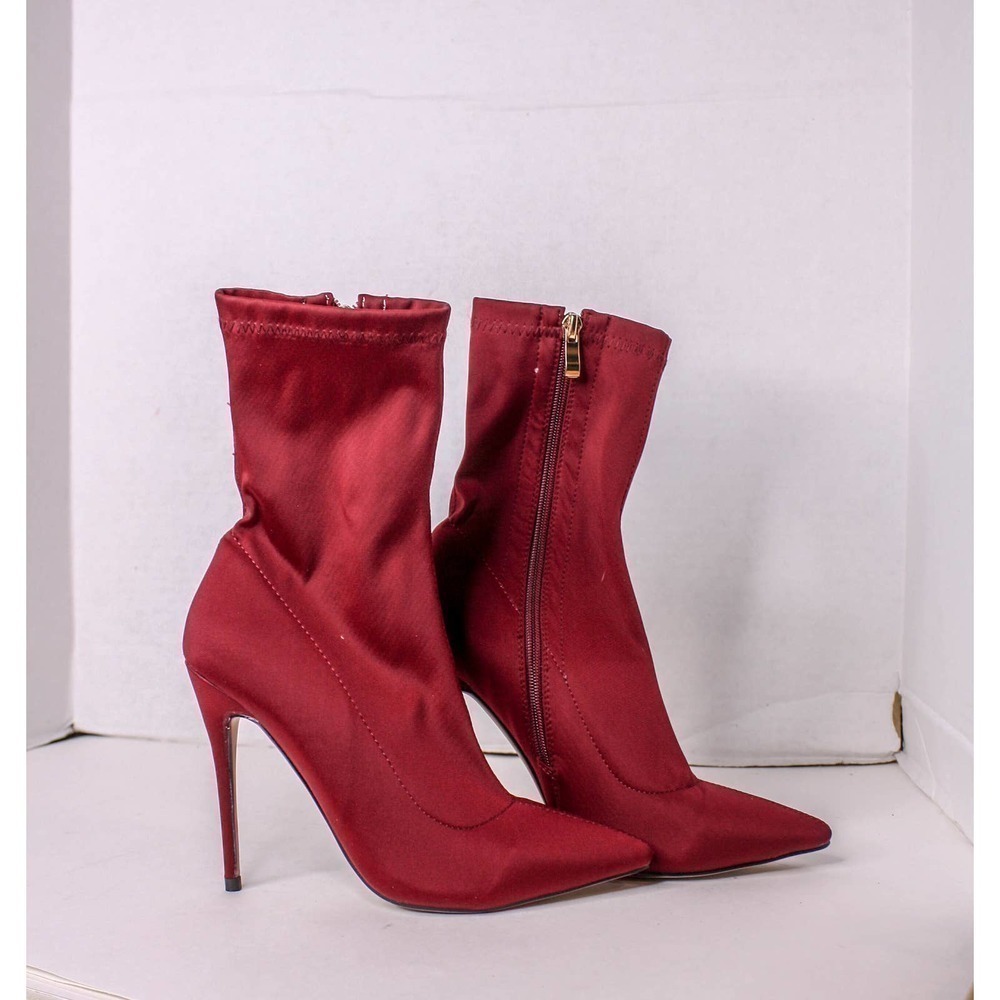 LaModa Stiletto High Heel Boots Stretch Fabric Red Maroon Size 5 - Picture 3 of 3